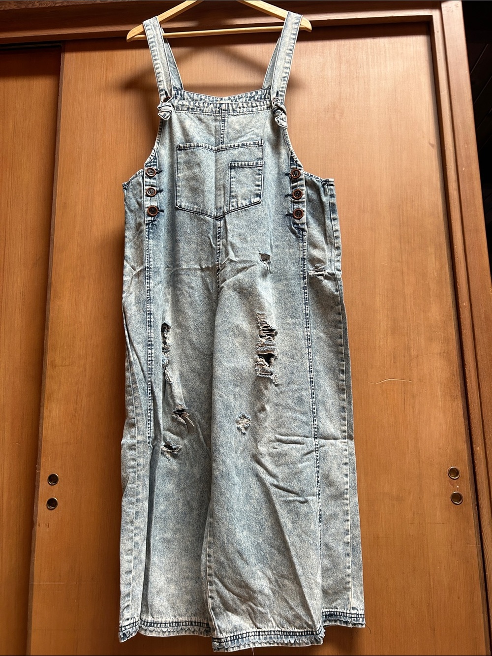 Three Bird Nest Light Wash Distressed Denim Overalls